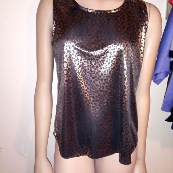 Black and gold silky TRIMMINGS sleeveless top - Picture 1 of 8